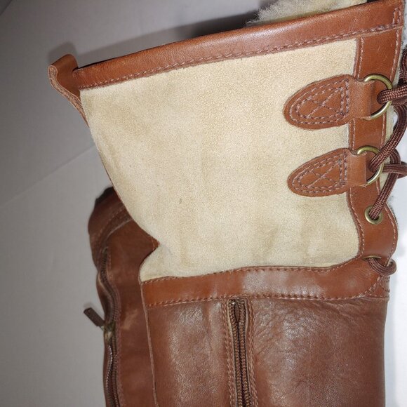 UGG Australia Belcloud Leather Suede Tall Waterproof Boots Size 6.5 Cognac - Picture 10 of 11